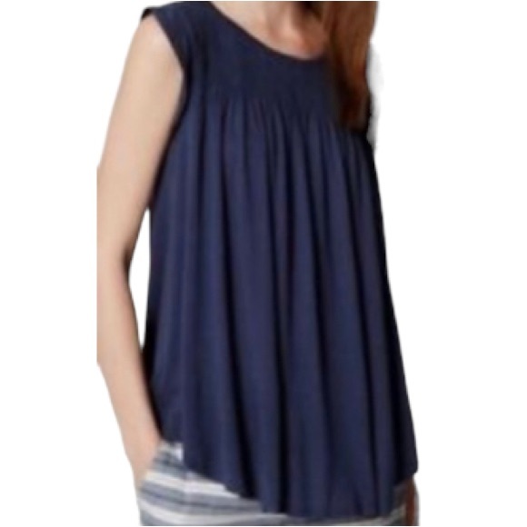 Ann Taylor LOFT Shirred Smocked Flutter Sleeve White Swing Top Womens Medium - Picture 14 of 16